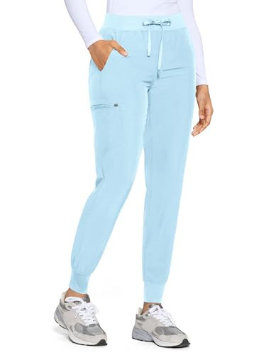 COZYFIT Womens Scrub Pants - Soft Stretch Yoga Style with 5 Pockets, Slim Fit Jogger Scrubs Pants for Women Baby Blue | Amazon (US)