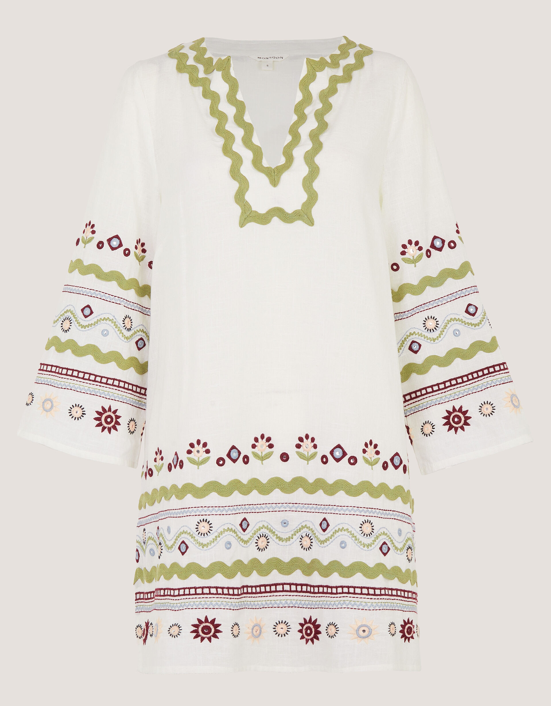 Bria Embroidered Mini Tunic Dress Ivory | Monsoon (UK)