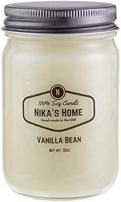 Nika's Home Vanilla Bean 12oz Mason Soy Candle | Amazon (US)