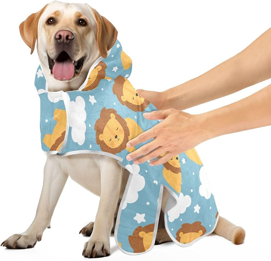 Cute Lion Dog Bathrobe Towel Fast Drying Absorbent Towel Adjustable Dog Robe for Pet Cat Shower-S | Amazon (US)