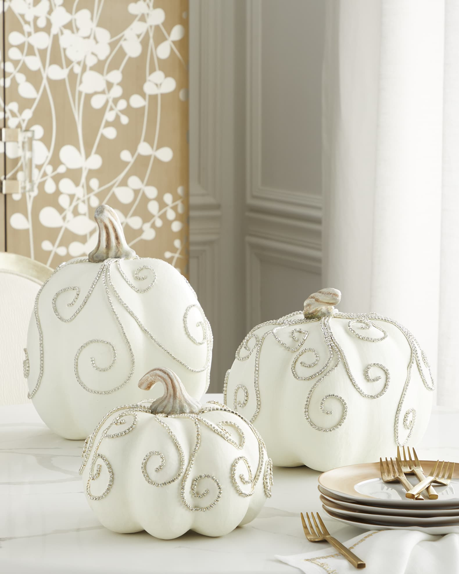 10" White Pumpkin Decoration | Neiman Marcus