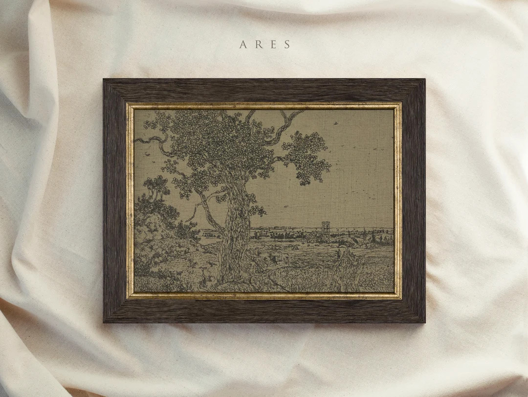 Vintage Sketch Art Framed, Rustic Ink Drawing Wall Art Printed, Moody Tree Sketch, Woodland Lands... | Etsy (US)