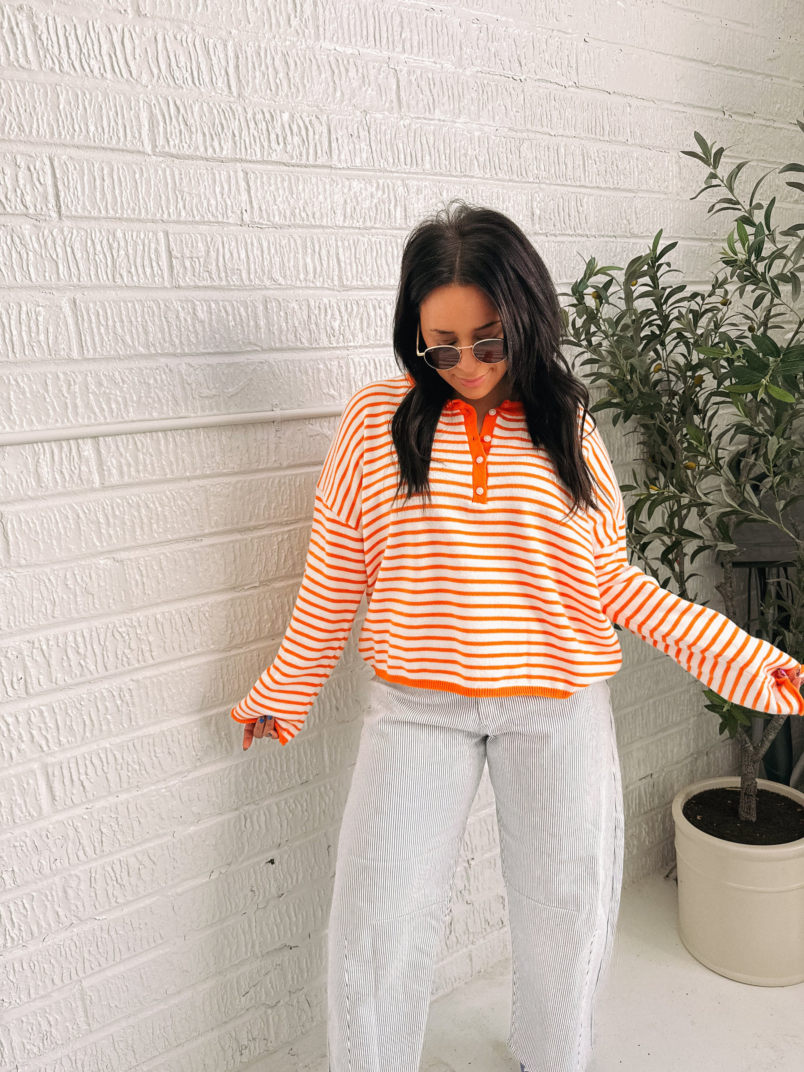 orange skies henley sweater | Etta+East
