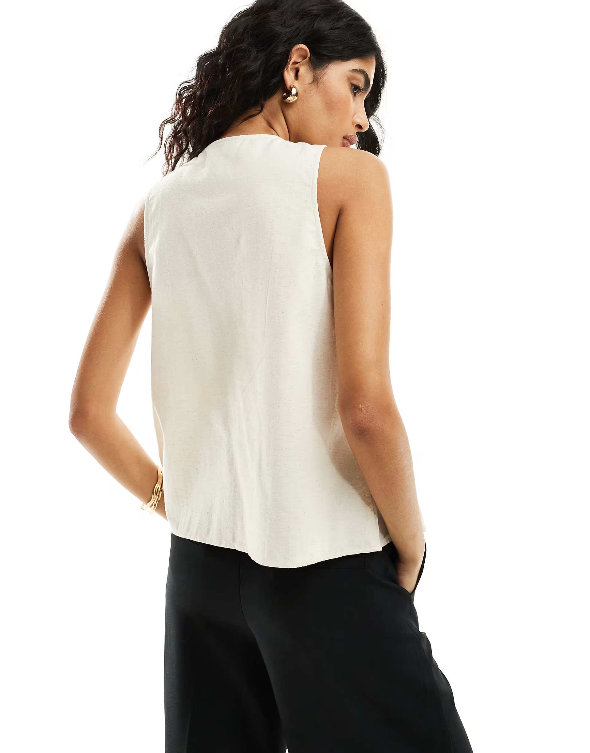 ASOS DESIGN tie waist linen mix vest in natural | ASOS (Global)