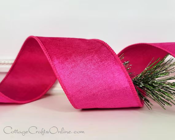 Christmas Wired Ribbon, 2.5"  Fuschia Pink Velvet, Satin Back - TEN YARD ROLL -  Bright Pink Velv... | Etsy (US)