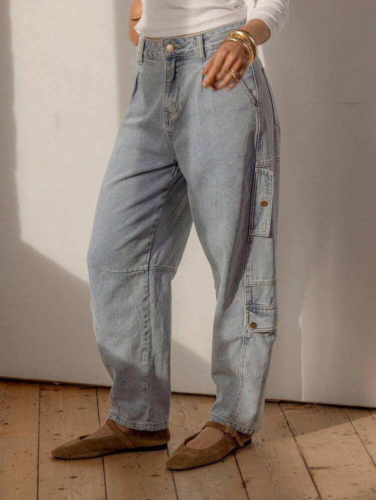 Aralina Women's Vintage High Waisted Cargo Barell Jeans Perfect For Summer And Winter Outfits And Club And Church Outfits | SHEIN