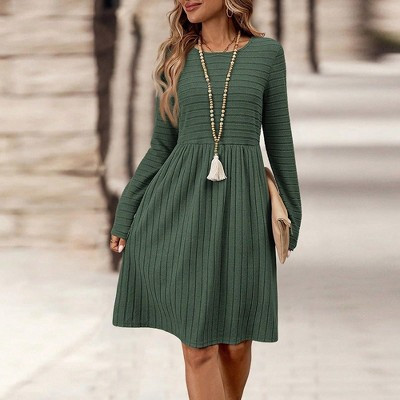 Women's Long Sleeve Ribbed Knit Midi Dress, Casual Crew Neck Flowy Swing A-line Dress for Fall | Target