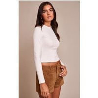 White Soft Rib Fitted Long Sleeve Top | PrettyLittleThing US