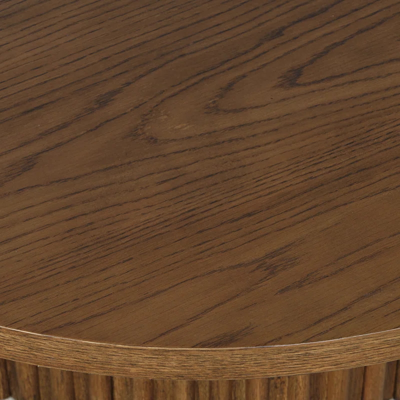 Rovena 40" Round Mid-Century Modern Fluted Pedestal Base Coffee Table With Caster Wheels - Chestn... | Wayfair North America