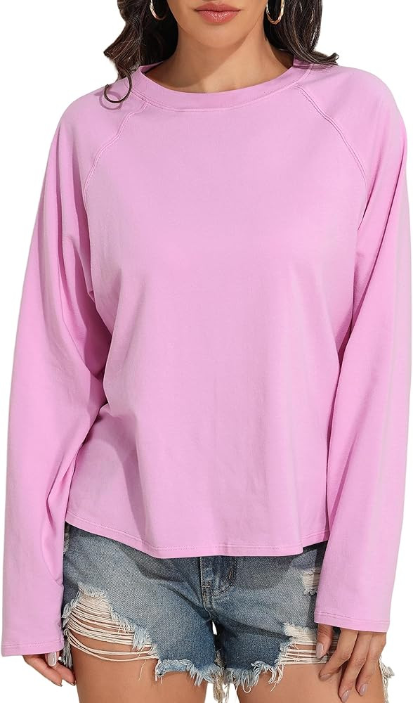 PrettyGuide Women Long Sleeve Shirts Oversized Cotton Cropped T Shirts Casual Crewneck Basic Tee ... | Amazon (US)