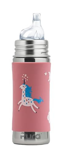 Pura Kiki 11oz/325ml Stainless Steel Sippy Cup Bottle w/Sleeve, Plastic-Free, MadeSafe Certified, Medical-Grade XL Silicone Sipper Spout Fast Flow for Kids, Toddlers, Babies & Infant - Unicorn | Amazon (US)