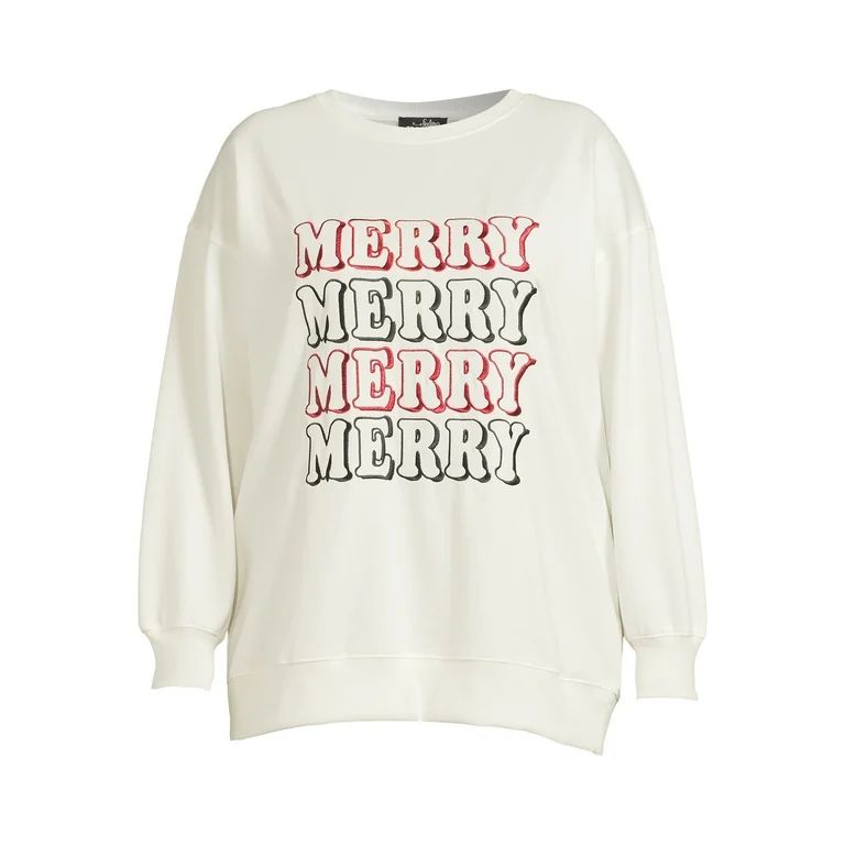 Christmas Women's Plus Size Merry Embroidered Sweatshirt from Feeling Festive | Walmart (US)