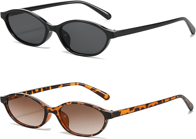 YAMEIZE Retro Oval Cat Eye Sunglasses for Women Vintage 90s Sunglasses Small Oval Glasses Narrow ... | Amazon (UK)