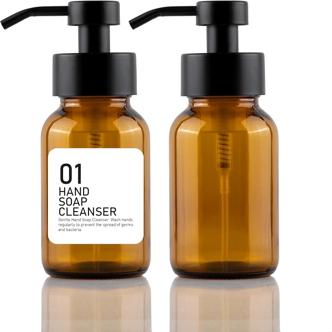 Amber Glass Foaming Soap Dispenser - Light Amber Color Glass - Matte Black Stainless Steel Foamin... | Amazon (US)