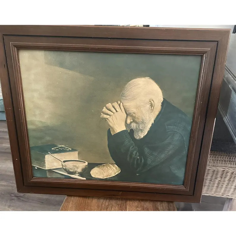Vintage Eric Enstrom Print Grace Vintage Art Man Praying Wood Framed Iconic - Etsy | Etsy (US)