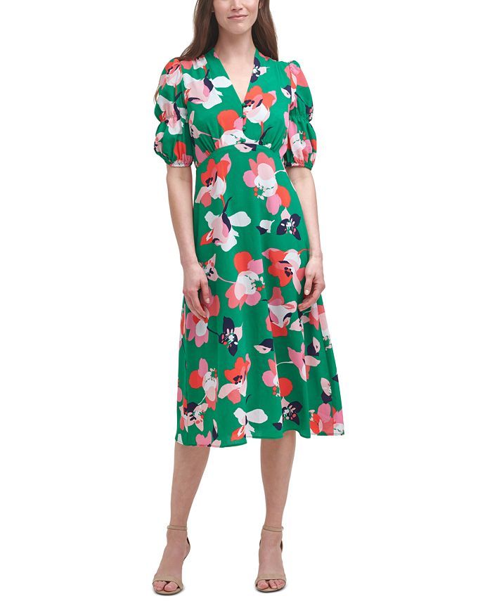 Vince Camuto Printed V-Neck Midi Dress & Reviews - Dresses - Women - Macy's | Macys (US)