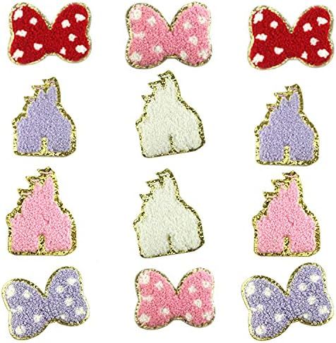 IXUEYU 3D Colorful Castle Bow Chenille Rainbow Embroidered Patches Iron on Embroidery Applique Co... | Amazon (US)