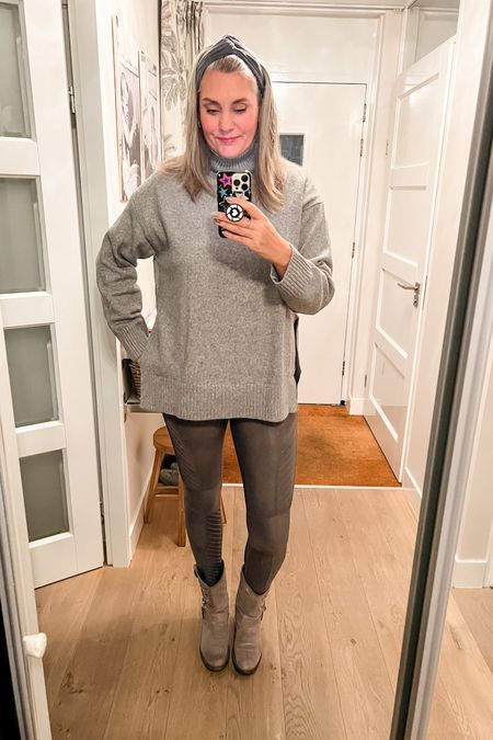 Grey knitted oversized turtleneck sweater (doesn’t itch) over a longline t-shirt and paired over Spanx faux leather biker leggings. The biker boots are over 15 years old. 



#LTKSeasonal #LTKmidsize #LTKover40
