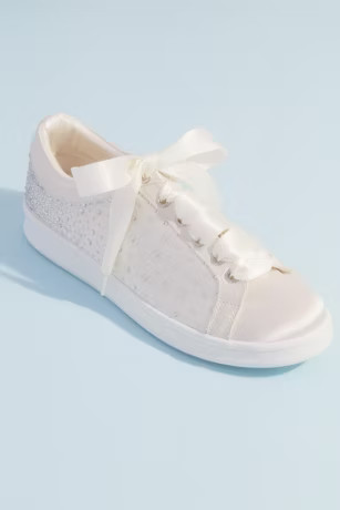 Crystal Embellished Satin Wedding Sneakers | Davids Bridal
