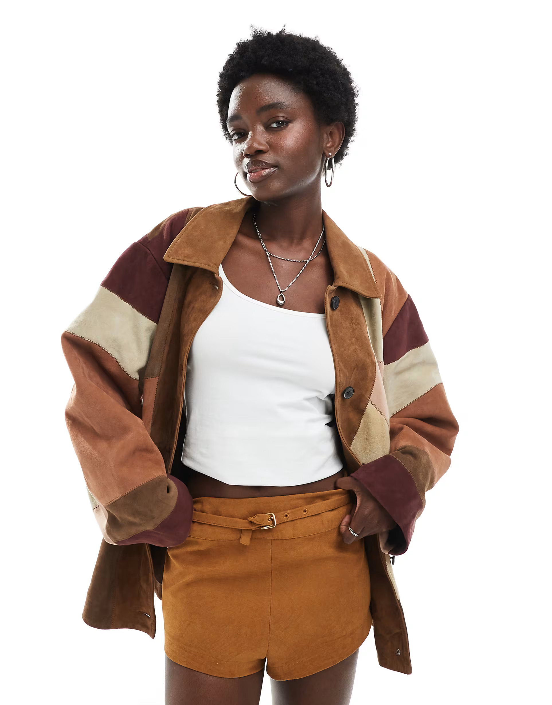 ASOS DESIGN premium suede patchwork jacket in brown | ASOS (Global)