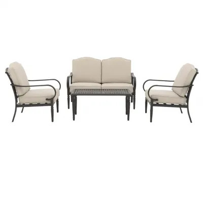 Hampton Bay Laurel Oaks 4-Piece Brown Steel Outdoor Patio Conversation Seating Set with Standard ... | The Home Depot