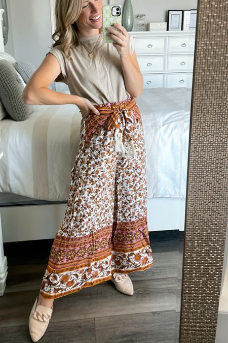 Amazon teacher outfit idea boho pants for back to school 

In my true size small, I’m 5’2” for reference 

Teacher style everyday workwear flowy pants 

#LTKBacktoSchool #LTKFind #LTKworkwear