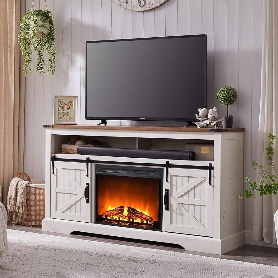 OKD Fireplace TV Stand for 65+ Inch TV, 33" Tall Highboy Farmhouse Entertainment Center w/ 23'' E... | Amazon (US)