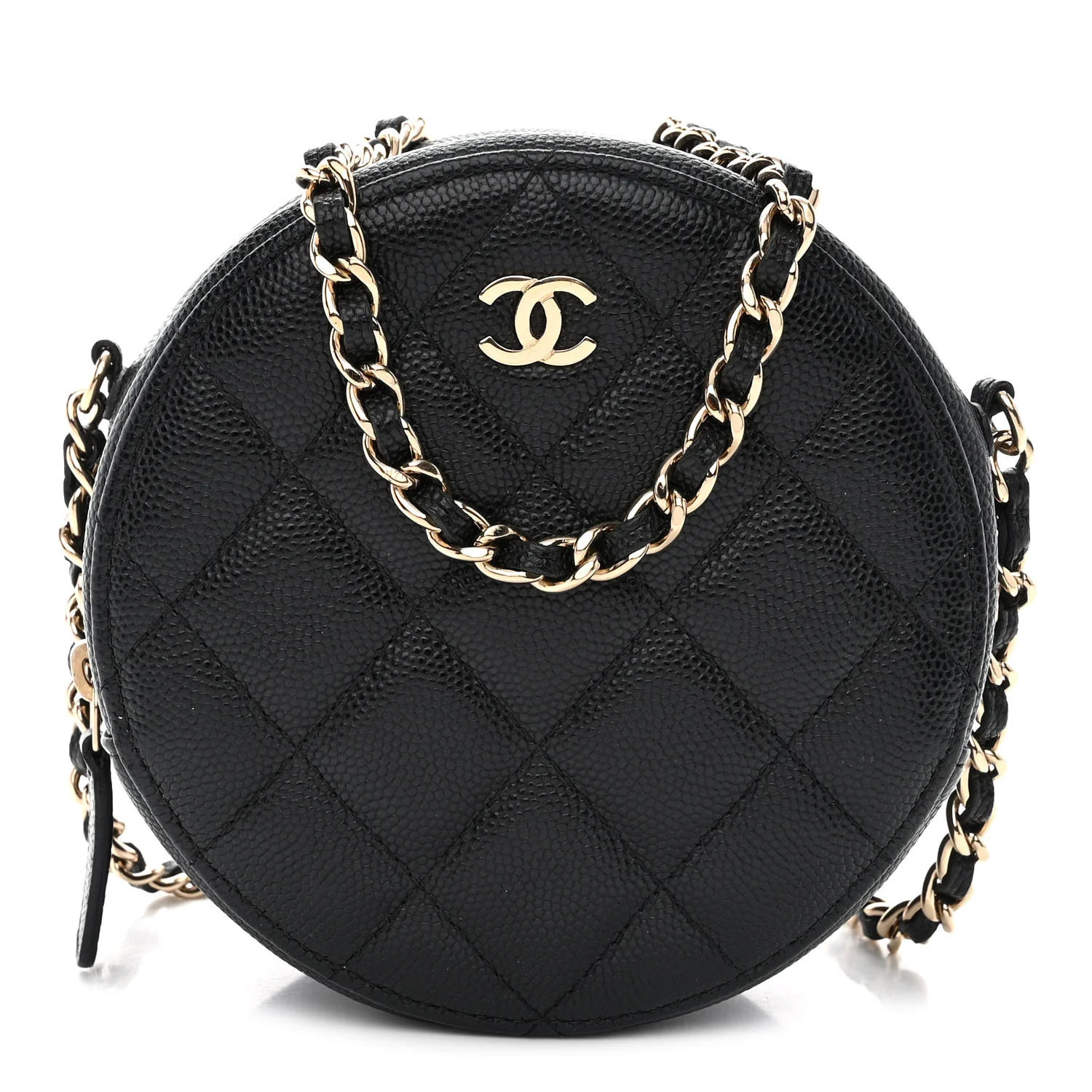 Caviar Quilted Round Clutch With Chain Black | FASHIONPHILE (US)