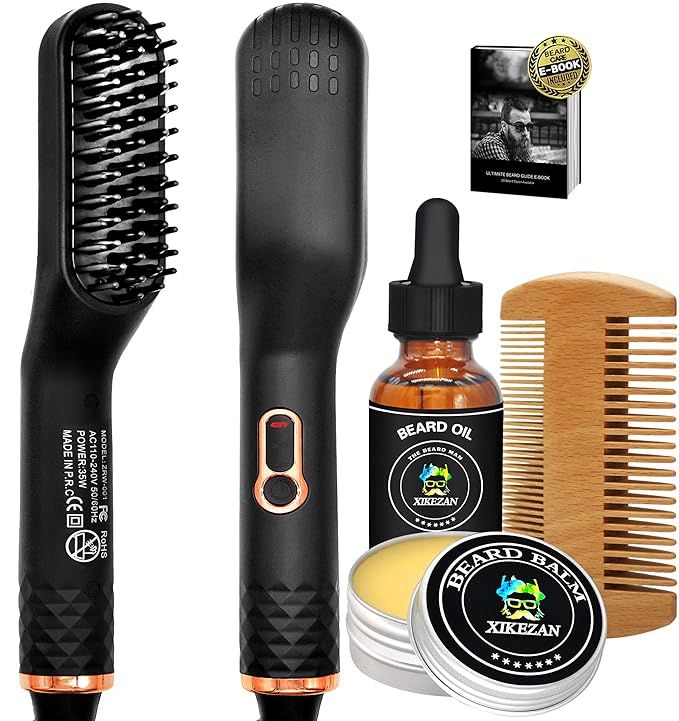 Beard Straightener w/Beard Balm & Beard Growth Oil & Beard Comb & Beard E-Book,Patented Design 3 ... | Amazon (US)