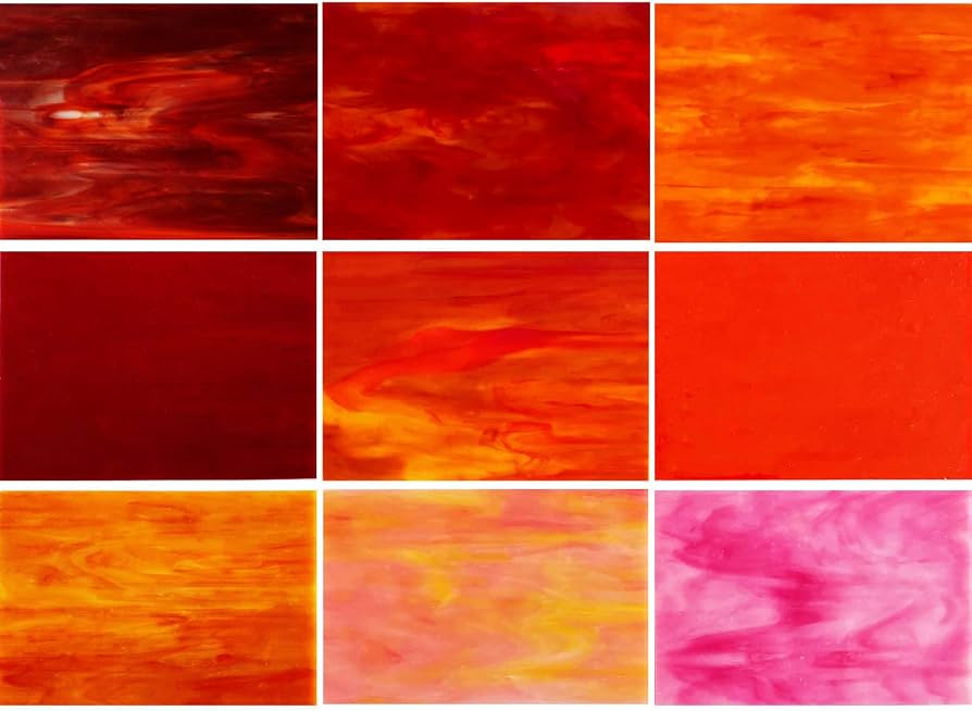 9 Pack Red Stained Glass Sheets, 4 x 6 Inch Mosaic Supplies Flame Collection for Crafts and Mosai... | Amazon (US)