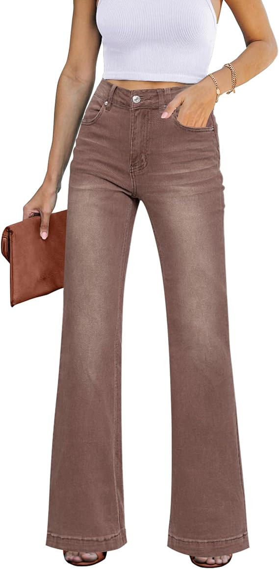 GRAPENT Womens Flare Jeans High Waisted Wide Leg Baggy Jean for Women Stretch Denim Pants | Amazon (US)