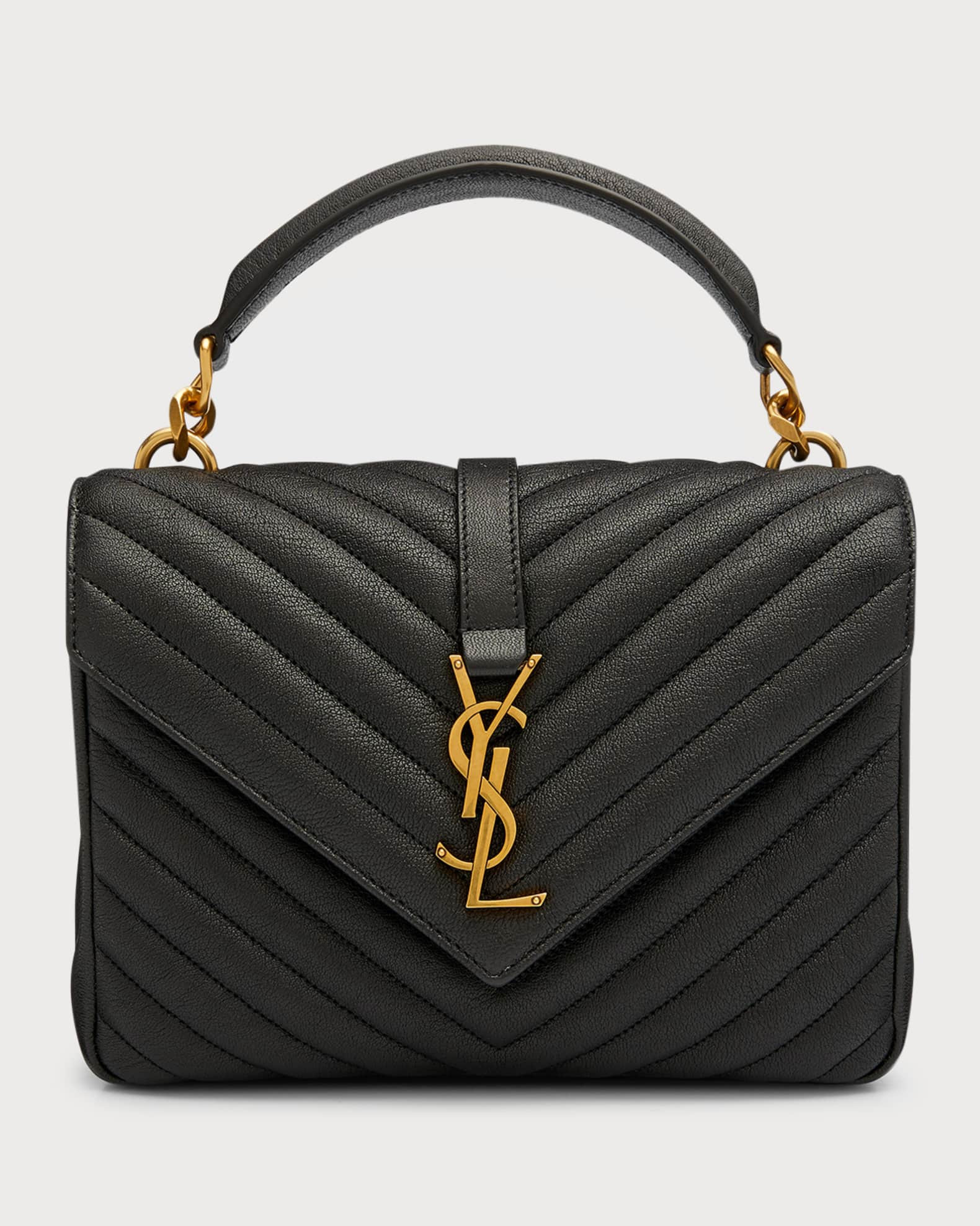 Saint Laurent College Medium YSL Matelasse Lambskin V-Flap Crossbody Bag with Golden Hardware | Neiman Marcus