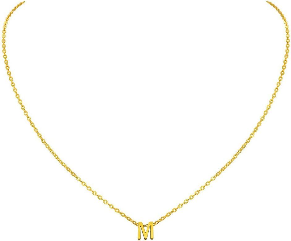 MOMOL Tiny Initial Necklace, 18K Gold Plated Stainless Steel Initial Necklace Dainty Personalized Le | Amazon (US)