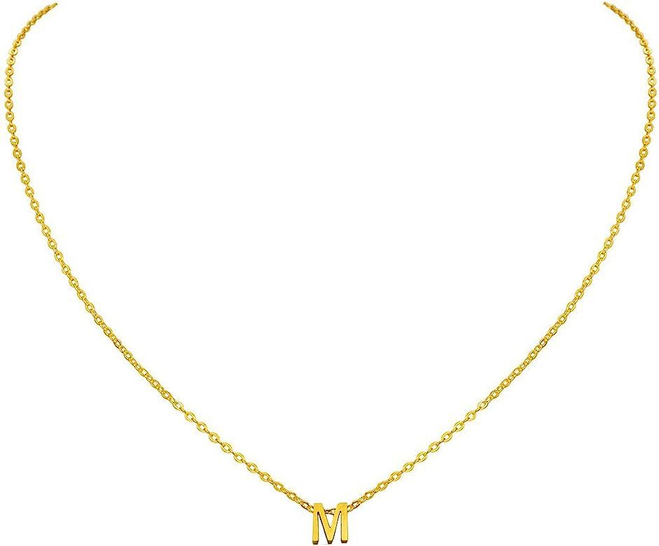 MOMOL Tiny Initial Necklace, 18K Gold Plated Stainless Steel Initial Necklace Dainty Personalized Le | Amazon (US)