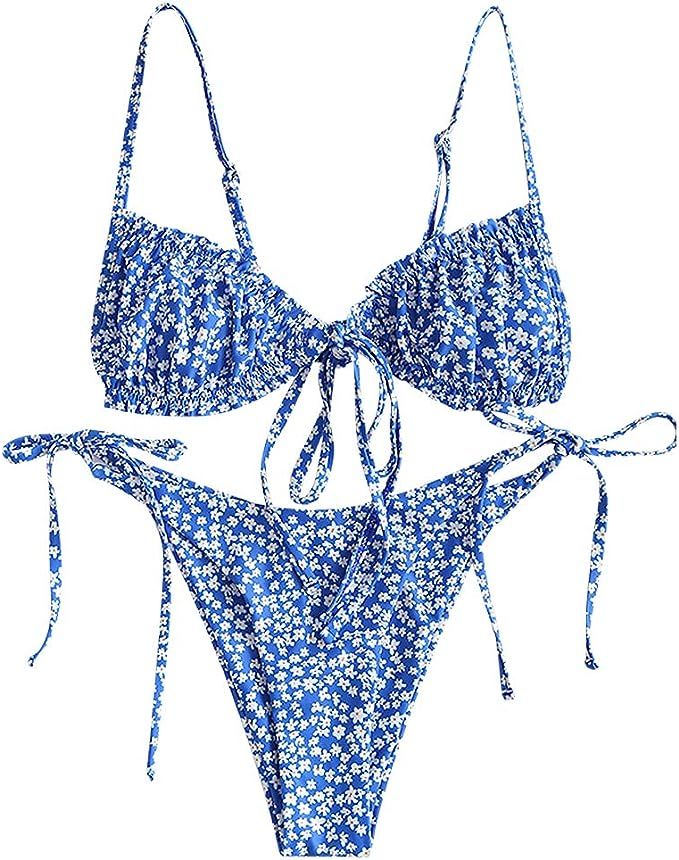 ZAFUL Womens Leopard Printed Underwire Bikini Bathing Suit High Cut Swimsuit | Amazon (US)