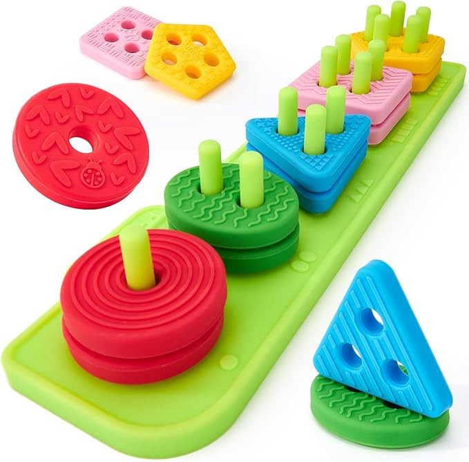 hahaland Silicone Blocks for Toddlers 1-3 - Montessori Toys for 1 Year Old Sensory Toys, Color So... | Amazon (US)