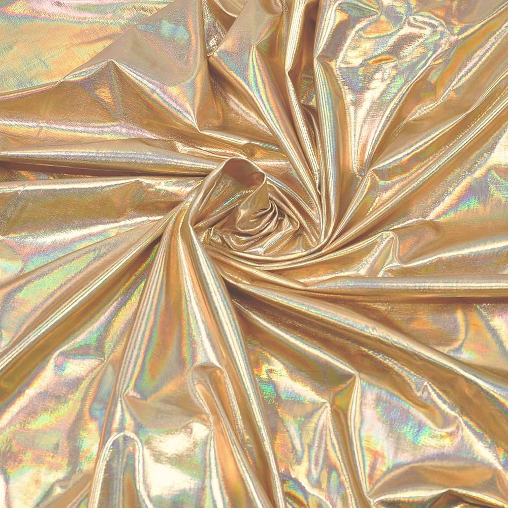 Hologram Metallic Foil Stretch Fabric Width 58 Inches(Gold Iridescent 1yard) | Amazon (US)