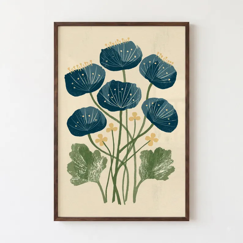 Mid Century Floral Scandinavian  Wall Art, Abstract Botanical: Framed Print | Etsy (Global)