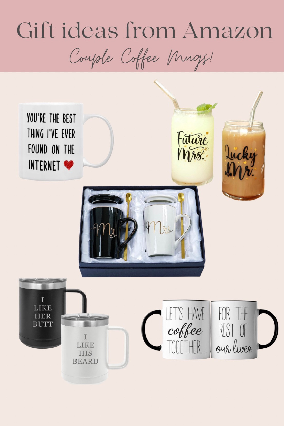 Gifts ideas for couples! Romantic presents. Christmas gifts for husband or wife. Amazon finds for newlyweds, engaged, married couples, anniversary present, etc! Cute and funny coffee mugs, iced coffee drink, tumblers, matching couple coffee mugs

#LTKGiftGuide #LTKfindsunder50 #LTKHoliday