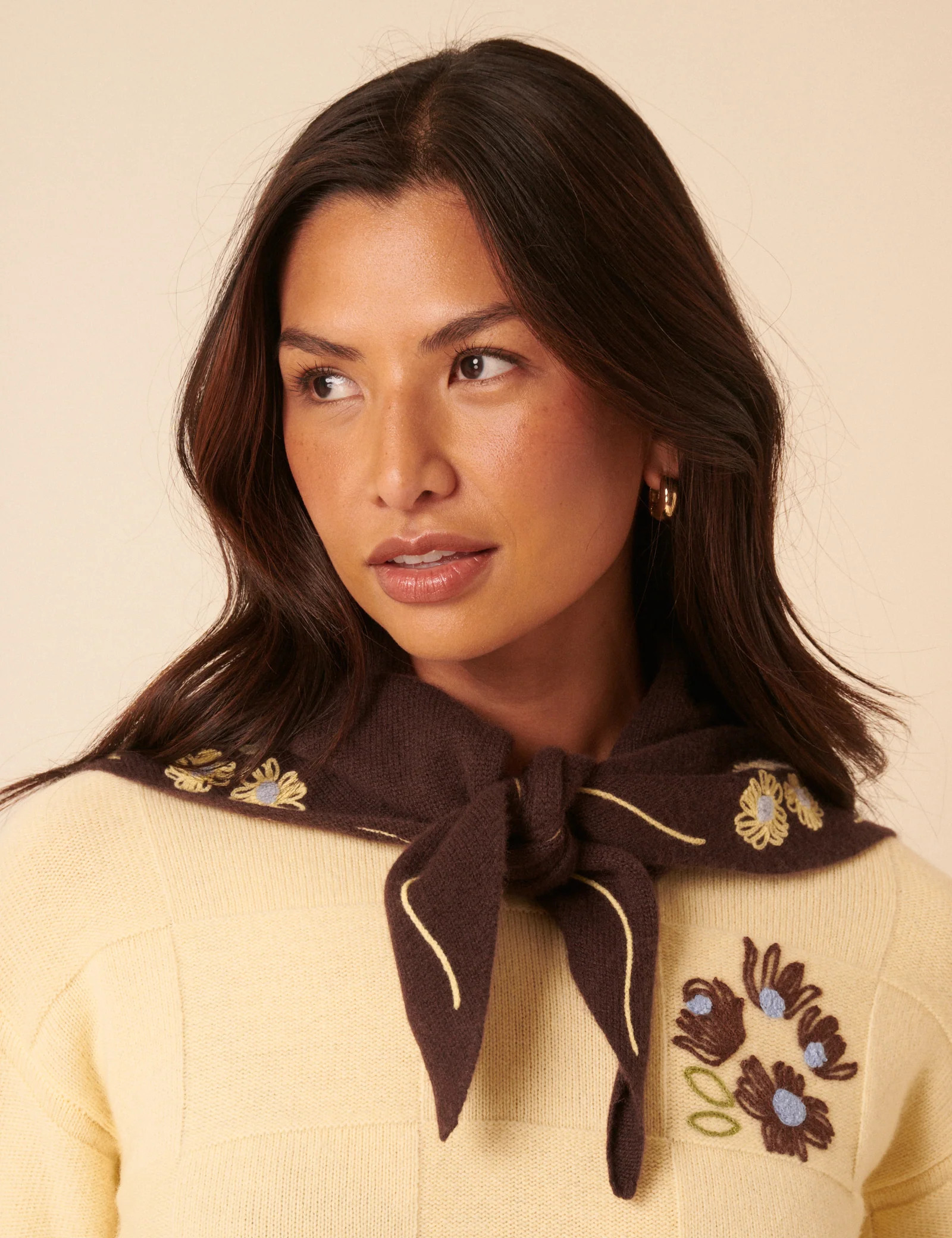 NC x TBCo Brown Floral Wool Triangle Scarf | Nobody's Child