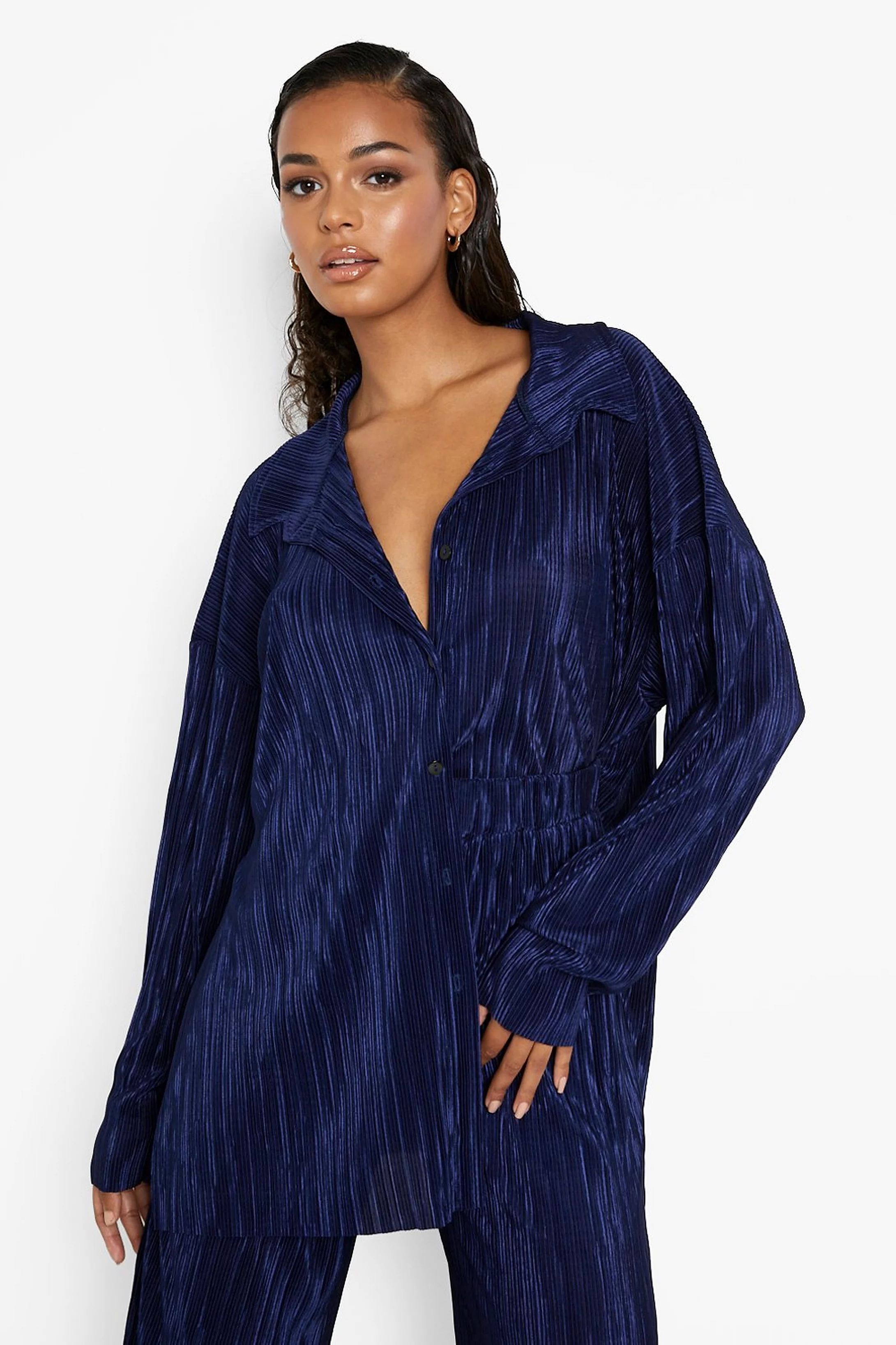 Plisse Oversized Relaxed Fit Shirt | Boohoo.com (US & CA)