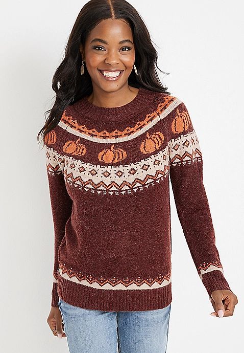 Textured Pumpkin Fair Isle Sweater | Maurices