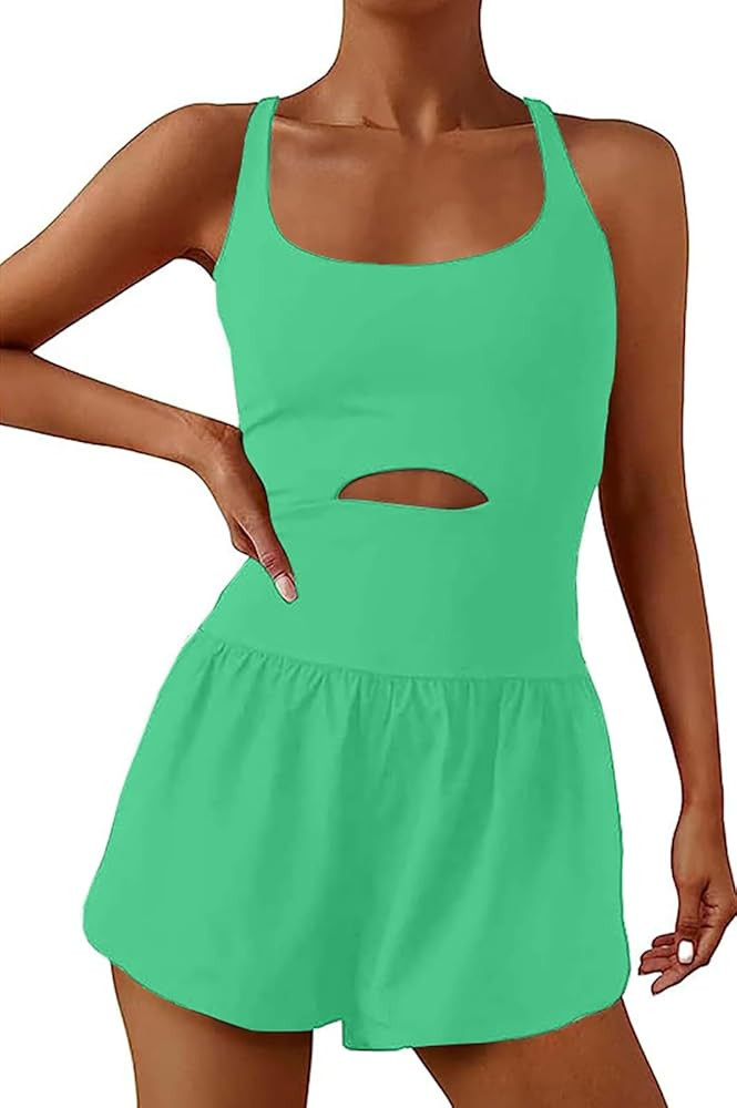 Womens Workout Rompers Running Outfits Padded Bra Tennis Exercise Jumpsuits Gym Clothes | Amazon (US)