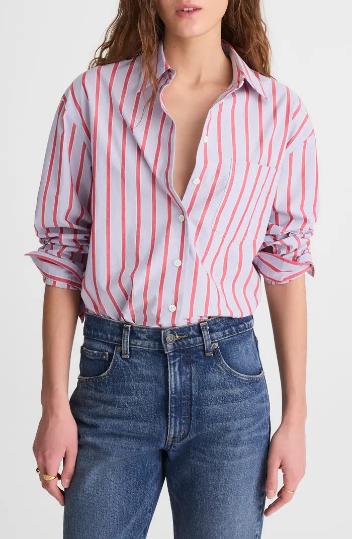 The Easy Stripe Cotton Poplin Button-Up Shirt | Nordstrom