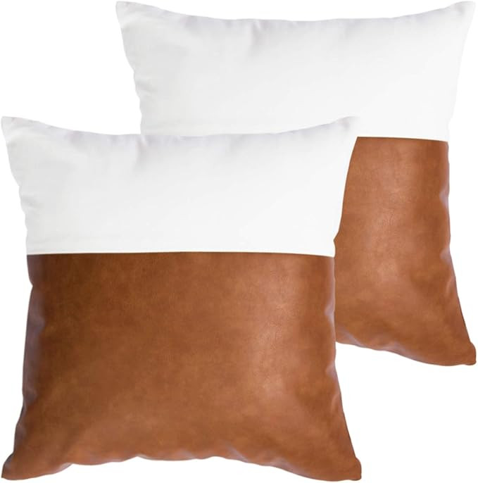 HOMFINER Faux Leather and 100% Cotton Decorative Throw Pillow Covers for Couch Bed Sofa, 18 x 18 ... | Amazon (US)