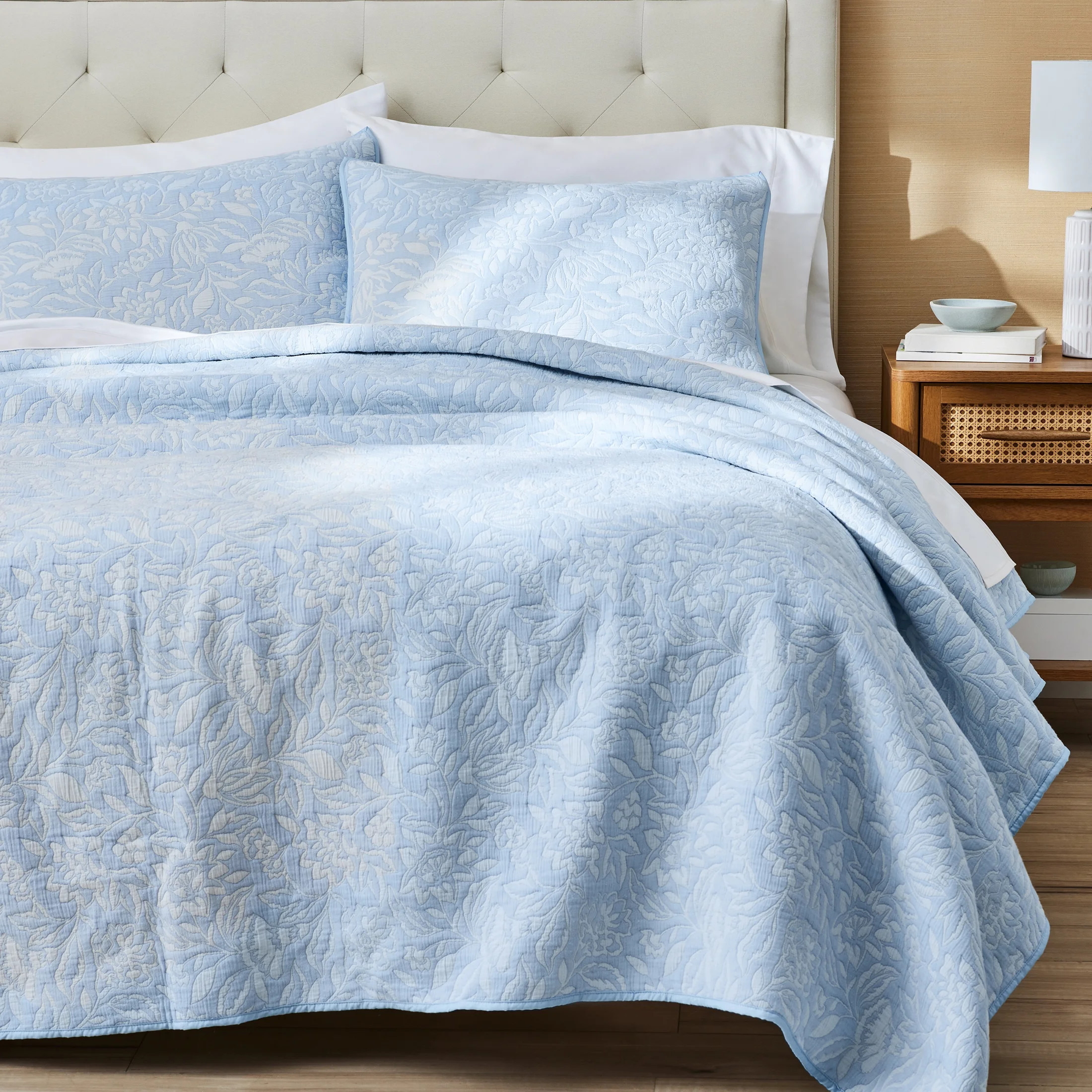 Better Homes & Gardens Floral Matelassé Quilt, Full/Queen, Blue Bedding | Walmart (US)