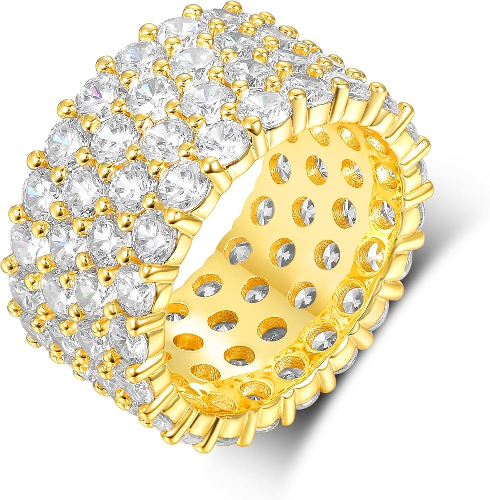 18K White Gold Plated Round-Cut Cubic Zirconia All-Around Band Ring Cocktail Jewelry for Women an... | Amazon (US)