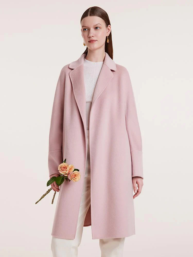 Notched Lapel Wool And Cashmere Wrapped Women Coat | GOELIA