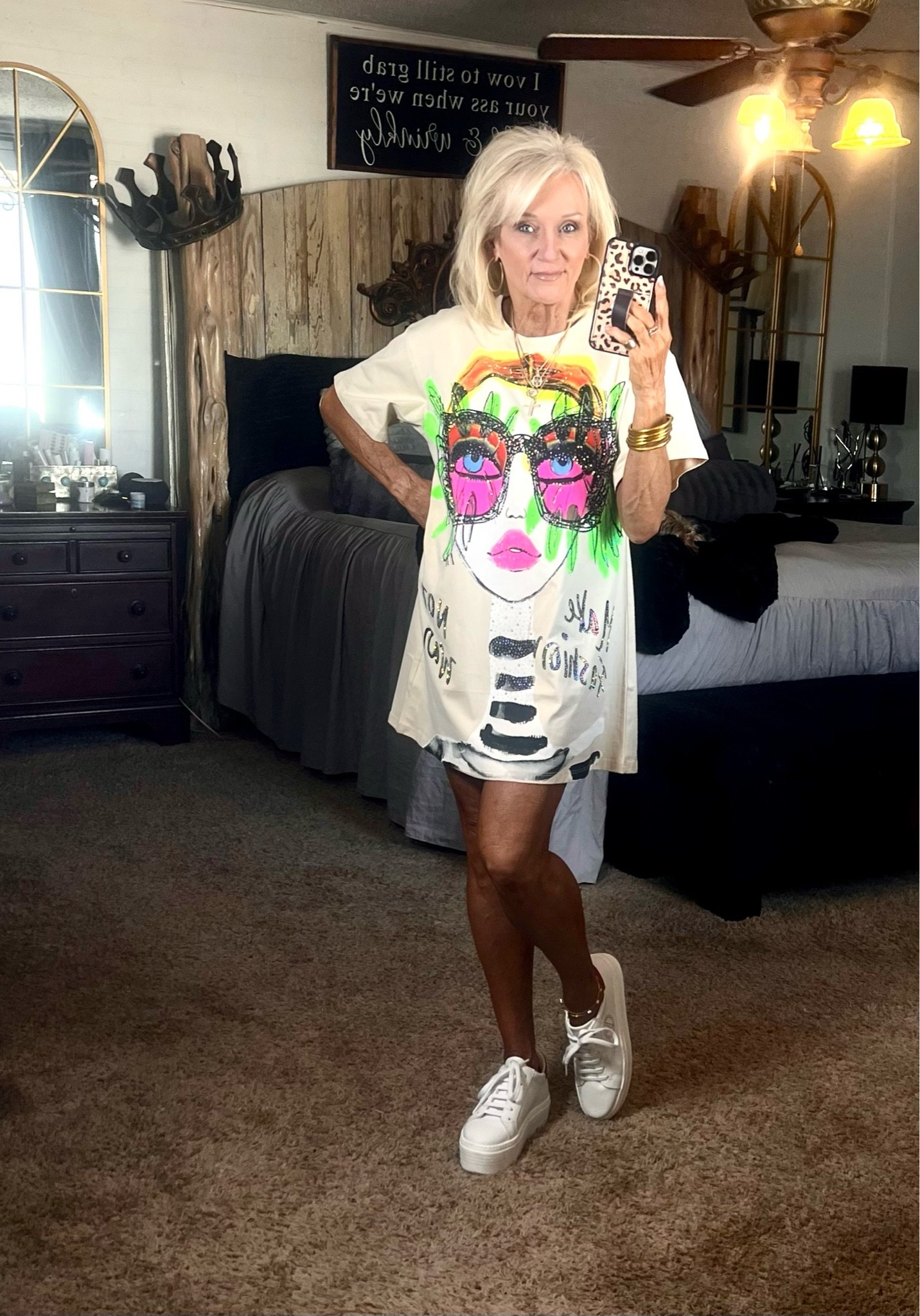 One of the cutest tees I have found! Long enough to be really cute with leggings or even a little dress.  My Valentino tennis shoes are no longer available but I linked some that are similar

#LTKootd #LTKmomlife #LTKOver40