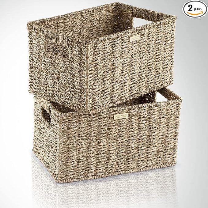 ADO Basics Seagrass Wicker Baskets for Organizing with Built-in Handles, Length 13", Width 8.3", ... | Amazon (US)